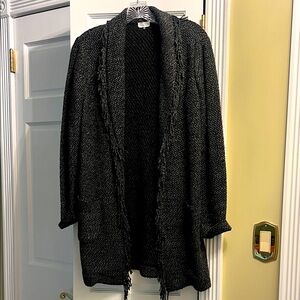 Ecru Black Textured Open-Front Cardigan